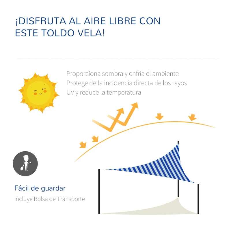 Outsunny Toldo Vela de Sombra Triangular 5x5x5 m HDPE Transpirable de Protección UV con Anillos y Cuerdas para Patio Jardín Piscina Terraza Cochera Azul y Blanco