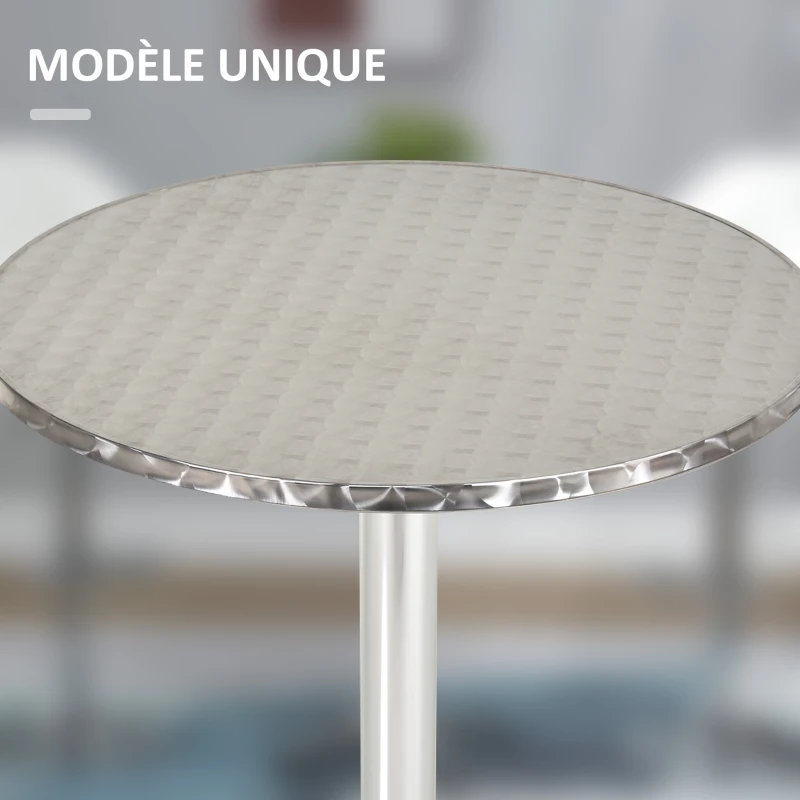 HOMCOM Table de bar table de cuisine en aluminium plateau en acier inoxydable 2 réglages de hauteur 70 cm/110 cm