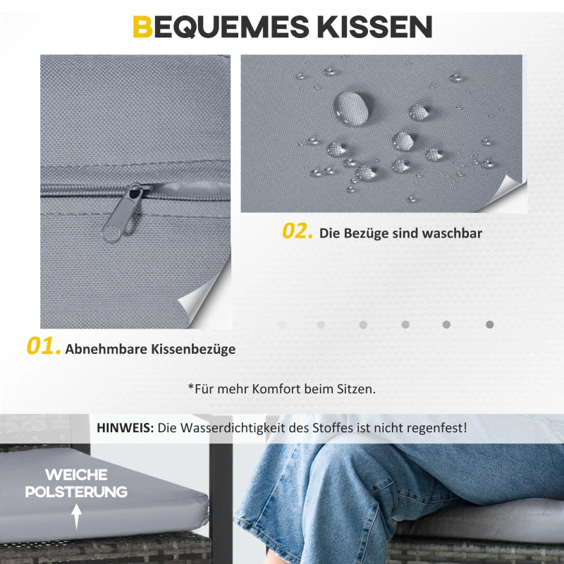 Outsunny Rattan Gartenmöbel Set für 2 Personen Polyrattan Gartenmöbel Set  Balkonmöbel Set mit Kissen Garten Grau