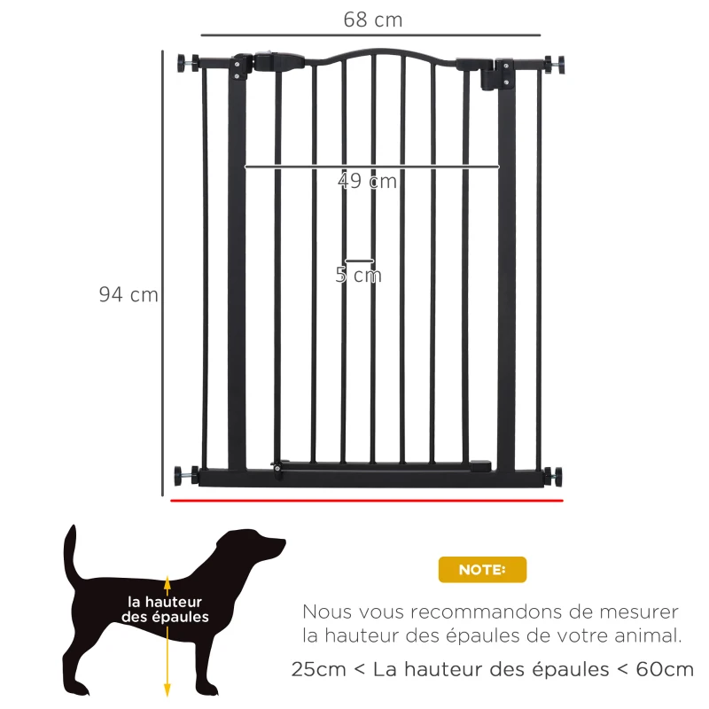 PawHut Barrière de sécurité pour chien extensible 74-80 cm fermeture automatique fixation par pression sans percer noir