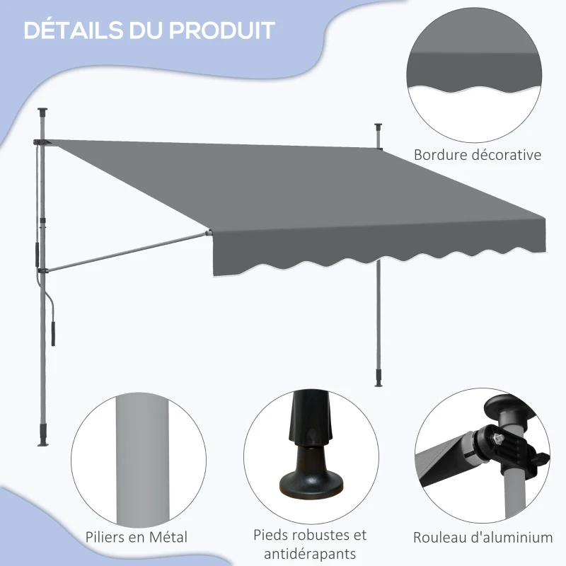 Outsunny Store banne manuel rétractable inclinaison réglable installation rapide  sans trous à percer 3 x 1,5 x 3,1 m