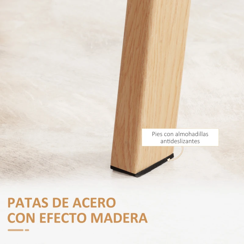 HOMCOM Mesa de Comedor para 6 Personas con Encimera de Cristal y Patas de Acero Efecto Madera 150x75x76 cm Transparente