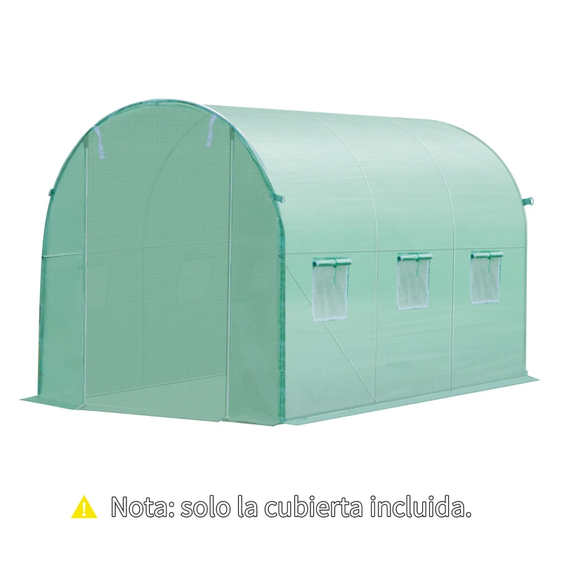 Outsunny Plásticos para Invernaderos 3x2x2 m Cubierta de Repuesto para Invernadero de Polietileno con 6 Ventanas y Puerta Enrollable Protección de Plantas para Jardín Verde