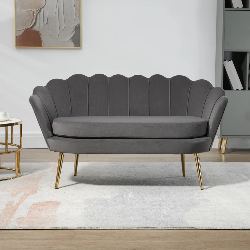 HOMCOM 2-Sitzer Stoffsofa Zweisitzer Loungesofa mit weichen und großzügigen Kissen Polstersofa Sitzmöbel Polstermöbel Designsofa elegant Samt Polyester Grau 133 x 63 x 75 cm