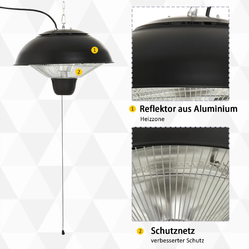 Outsunny Deckenheizstrahler Heizstrahler Balkonheizer Zeltheizer Heizpilz Terrassenstrahler InfrarotDecke Heizgerät Infrarotstrahler Wärmestrahler Quarzstrahler 1500W Schwarz Ø40,5 x 30,7 cm