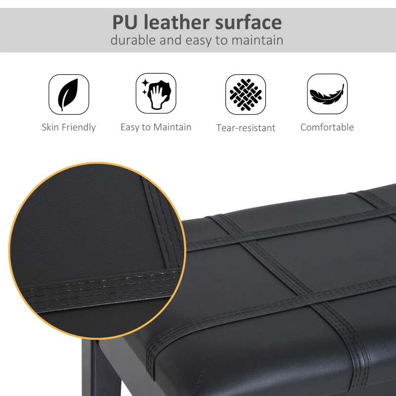 HOMCOM Faux Leather Piano Stool Makeup Dressing Stool Bench Dressing Table Seat with Storage 75L x 35W x 49H (cm) - Black