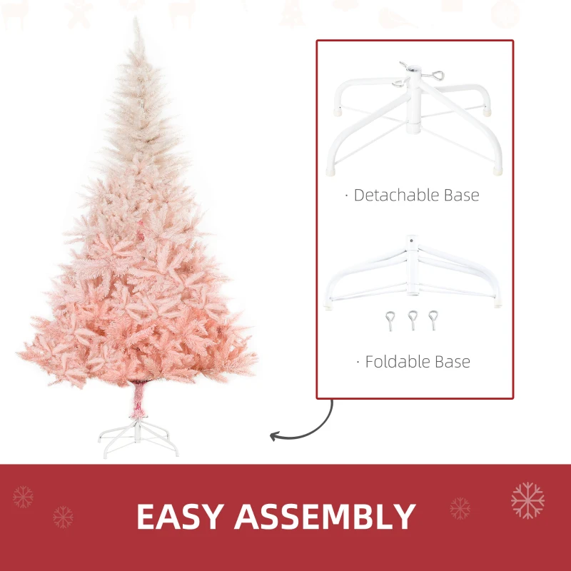 HOMCOM 6FT Pink Artificial Christmas Tree Holiday Home Decoration Ornament w/ Metal Stand Fully Pretty Home Office Joy