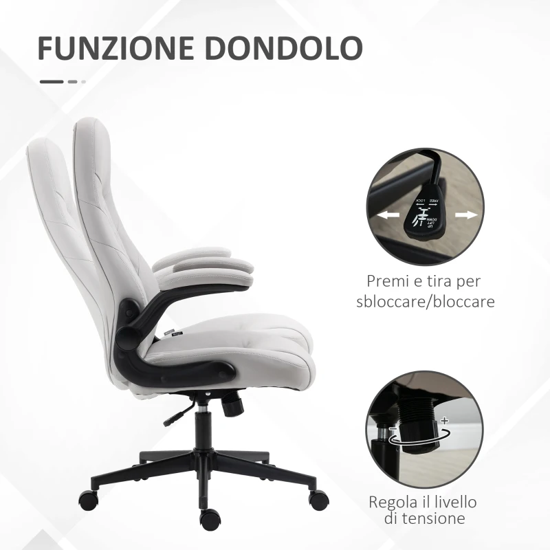 Vinsetto Sedia da Ufficio Ergonomica con Braccioli Ribaltabili e Altezza Regolabile, 67x70x112-122 cm, Grigio