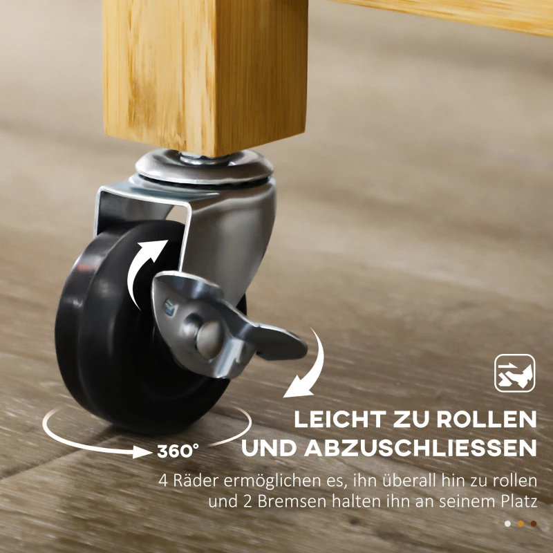 HOMCOM Küchenwagen aus Bambus, Mehrzweckwagen, Sevierwagen, 2 Schubladen, 1 Schrank,  2 Regale, Natur