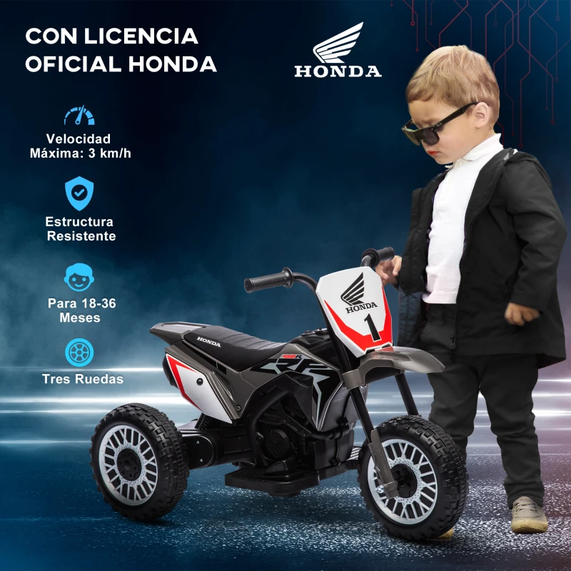 HOMCOM Moto Eléctrica Infantil con Licencia Honda CRF450RL con Velocidad 3 km/h Bocina Sonido de Arranque 71x40,5x43,5 cm Gris