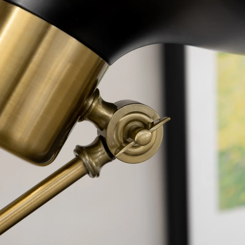 HOMCOM Stehlampe im Industriedesign, Stehlampe, Emaille, flexibles Gestell, Fußschalter, Schwarz + Gold