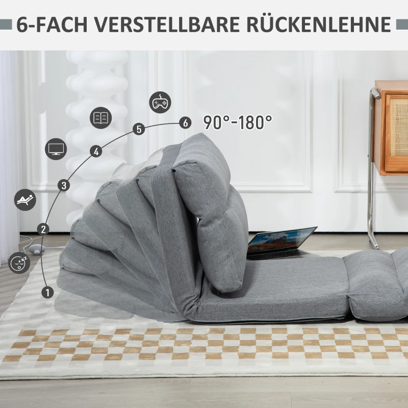 HOMCOM Sitzsack mit Bettfunktion, neigbare Lehne, klappbar, bis 120kg, 70 x 72 x 56 cm, Grau(m-5)