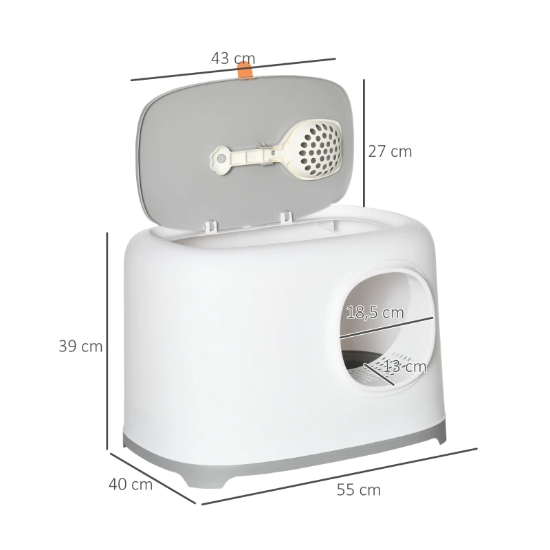 PawHut Katzenklo mit Deckel Katzentoilette mit Haube Schaufel Gitterboden XXL Katzentoilette für Katzen bis 5 kg 55 x 40 x 39 cm Weiß