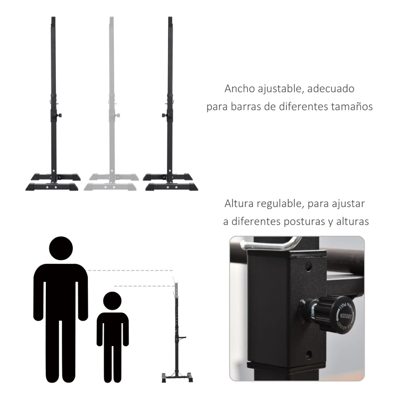HOMCOM Soporte Barras Pesas de Acero con Altura Ajustable en 12 Niveles Carga Máx. 150 kg 50x49x124-154 cm Negro