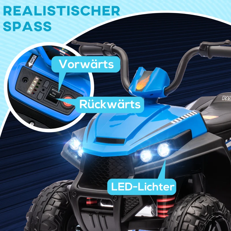AIYAPLAY Elektro-Kinderquad, Licht & Musik, Federung, 5 km/h, 50 Min. Fahrzeit, für 3-5 Jahre, Blau