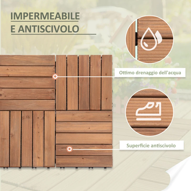 Outsunny Piastrelle per Esterni Pavimento in Legno, Set 27 Pezzi Montaggio a Incastro, 30x30x2.5cm
