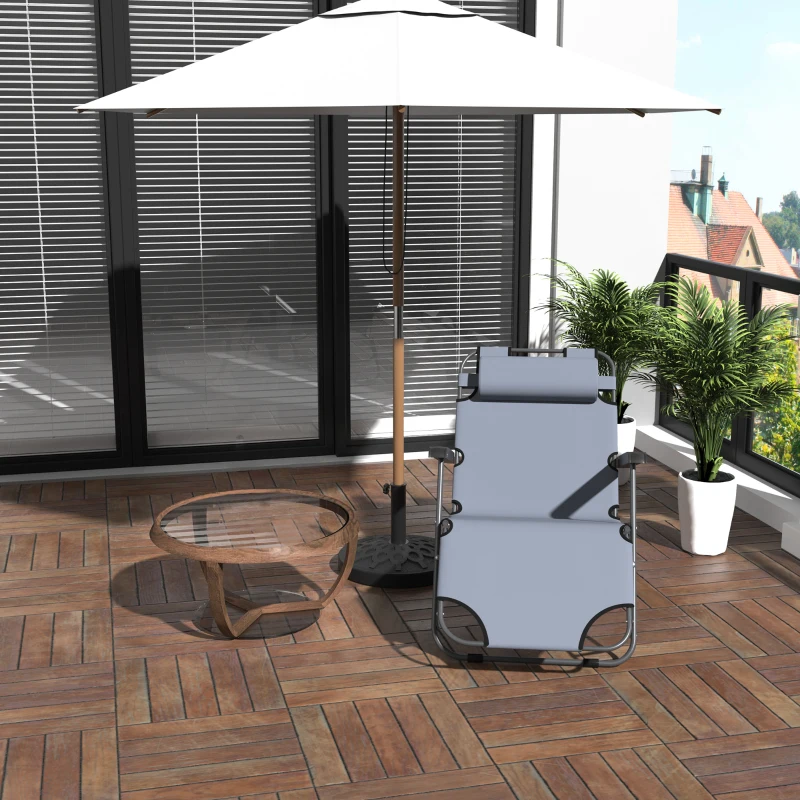 Outsunny Tumbona Reclinable y Plegable con Respaldo Ajustable en 2 Niveles Reposacabezas y Bolsillo Carga 136 kg 118x60x80cm Gris