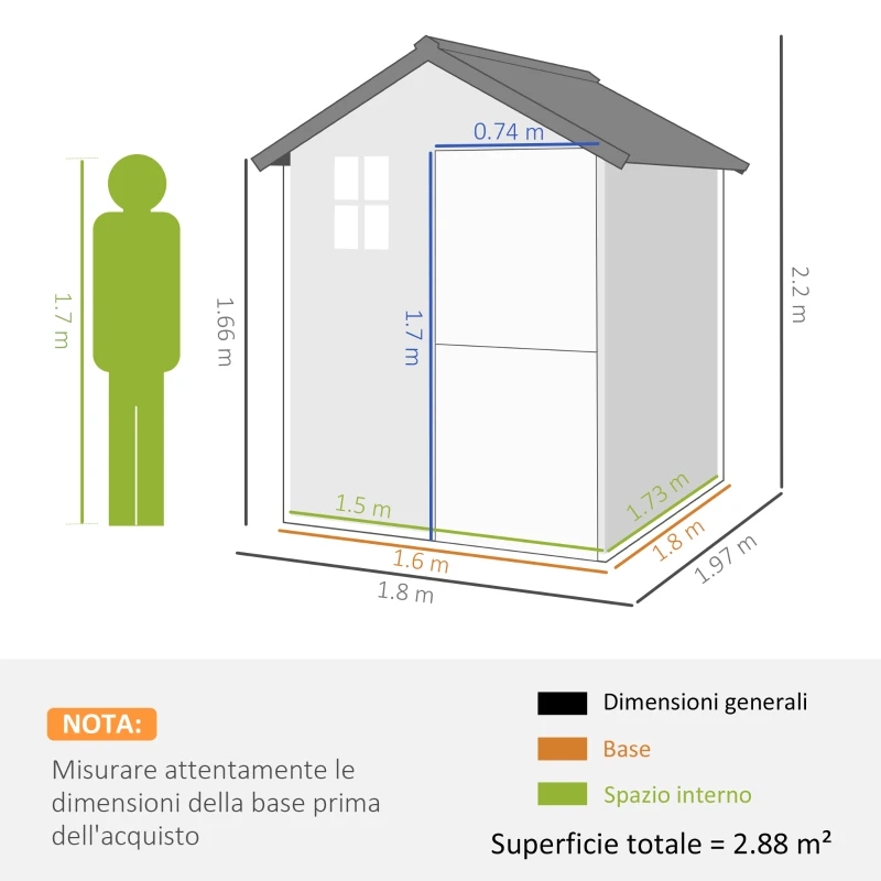 Outsunny Casetta da Giardino in Legno 1.8x2m con Porta Doppia, Finestra e Base Inclusa, Colore Legno