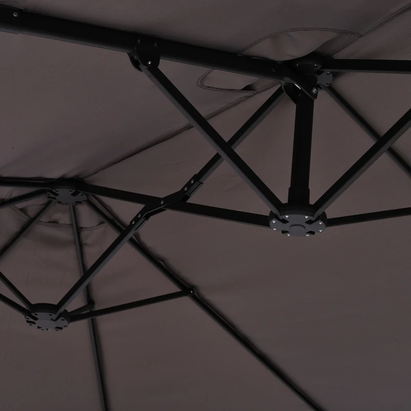 Outsunny Ombrellone Doppio da Giardino in Metallo e Poliestere Anti-UV Impermeabile, 445x270x260cm, Grigio