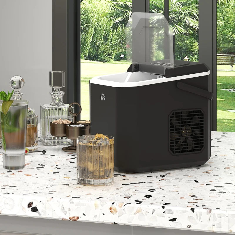 HOMCOM Macchina del Ghiaccio Autopulente da 9 Cubetti in 6-13 Minuti, in PP e Rame, 22.2x29.4x29 cm, Nera