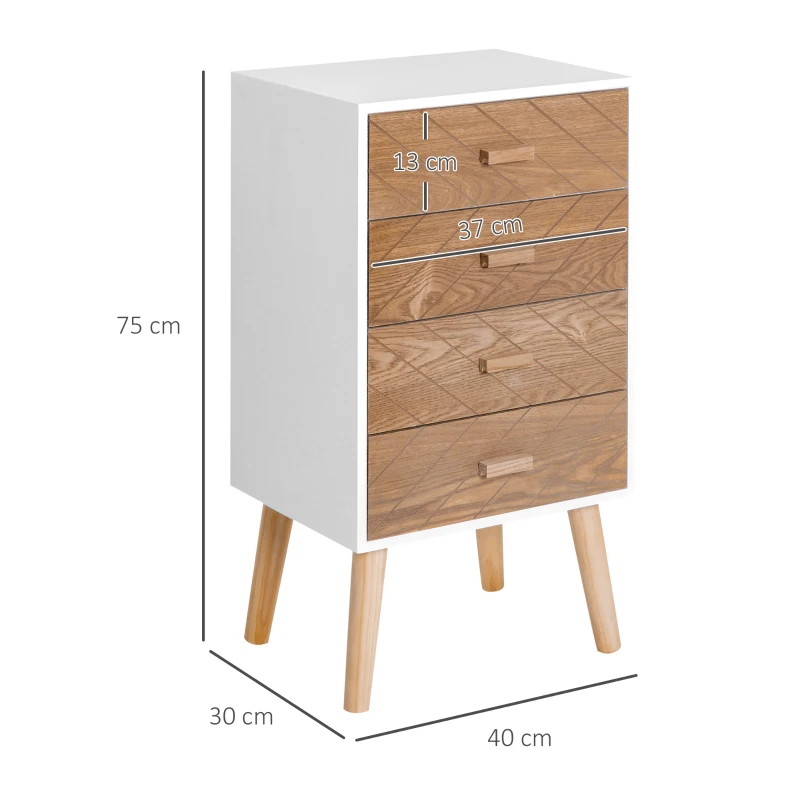 HOMCOM Nachttisch Nachtkommode Flurkommode mit Schubladen Holz weiß + natur 40 x 30 x 75 cm