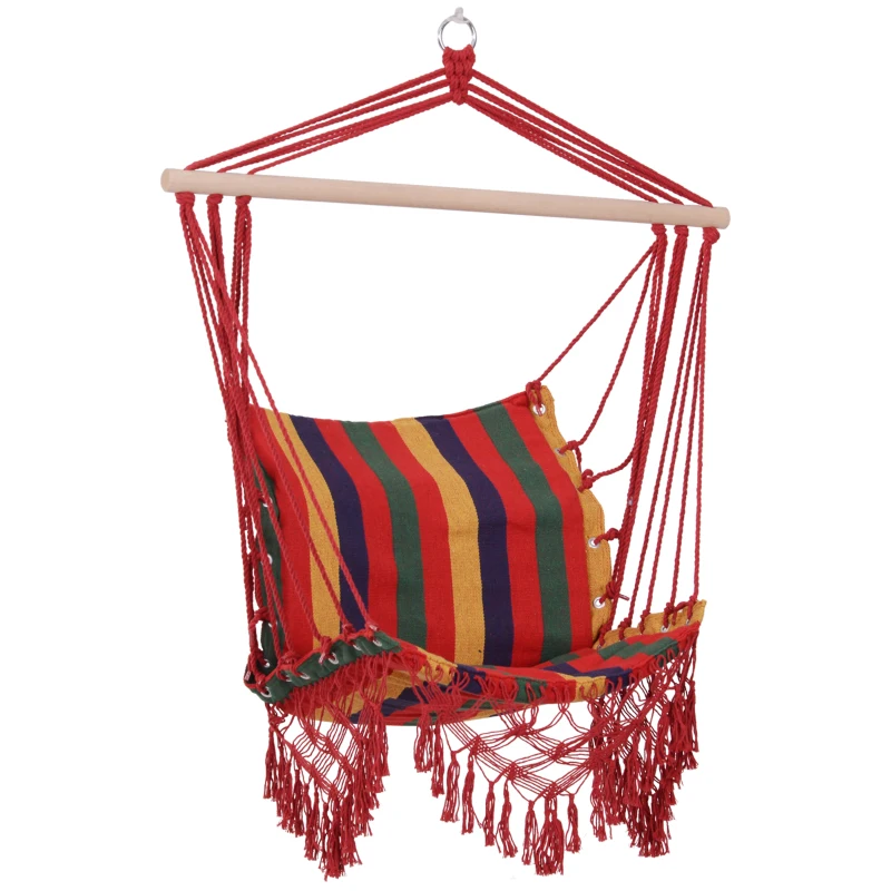 Outsunny Hammock Chair Swing Colourful Striped Tree Hanging Seat Porch Indoor Outdoor Fabric Garden Furniture