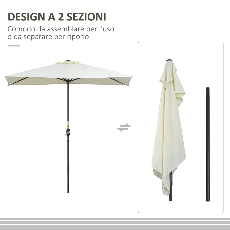 Outsunny Ombrellone da Parete Mezzaluna Salvaspazio con Apertura a Manovella, Beige