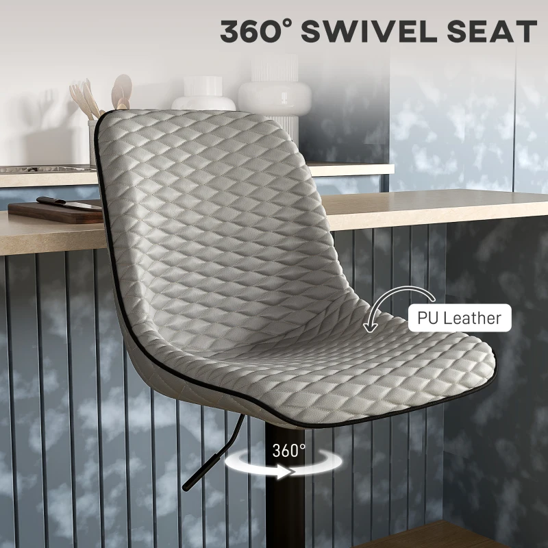 HOMCOM Set of Two Faux Leather Bar Stools - Grey