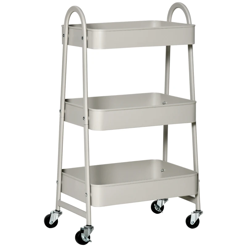 HOMCOM Carrito Auxiliar con Ruedas Carro de Almacenaje de 3 Niveles para Baño Salón Cocina Oficina 45x31x79,4 cm Gris