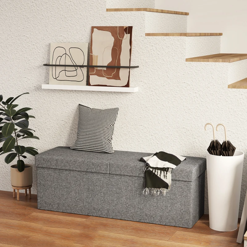 HOMCOM Fußhocker mit Stauraum, faltbares Design, weiche Polsterung, für Flur, Wohnzimmer, Schlafzimmer, Dunkelgrau
