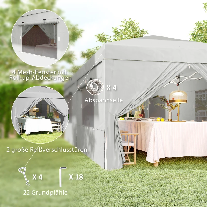 Outsunny 3 x 6 m Pop-up-Pavillon mit Seitenwänden und Tragetasche, UPF50+ höhenverstellbares Gartenzelt, Hellgrau