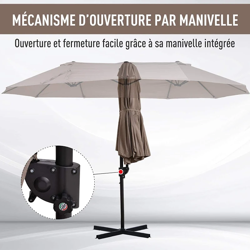 Outsunny Parasol déporté grande taille XXL inclinable avec pied en croix dim. 4,45L x 2,7l x 2,6H m piètement en acier inclus polyester marron