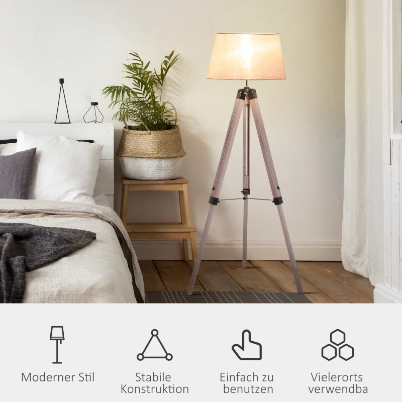 HOMCOM Stehlampe im Skandidesign,  Stehleuchte, Dreibeingestell, höhenverstellbar