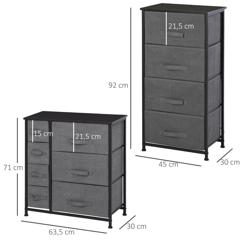 HOMCOM Lot de 2 commodes en Tissu Meuble de Rangement 11 tiroirs chiffonnier Cadre en métal pour chambre salon entrée bureau