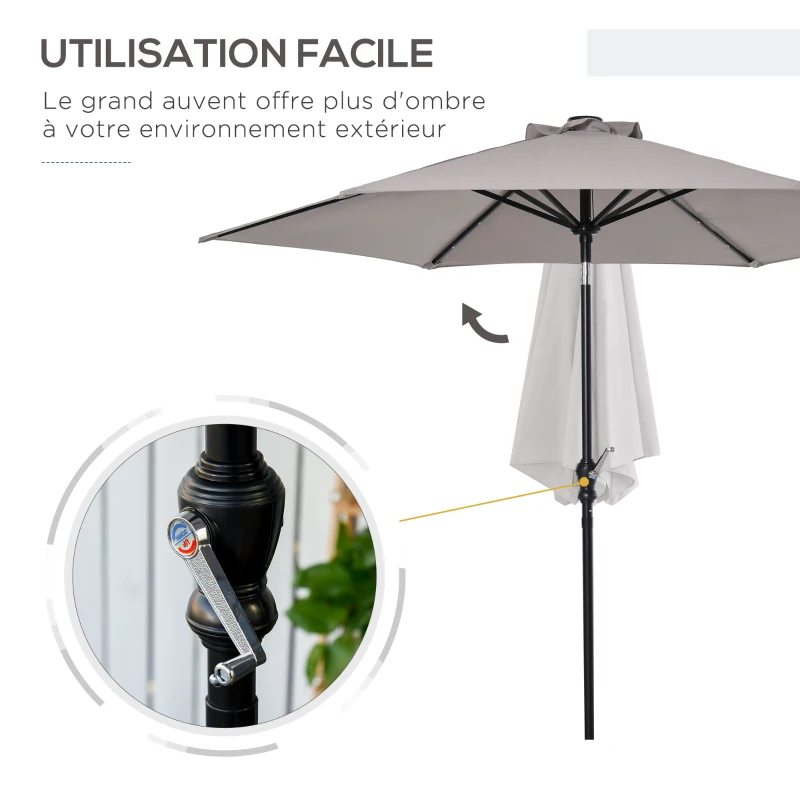 Outsunny Parasol de jardin Parasol droit Ø 2,7 m lumineux hexagonal inclinable parasol LED solaire métal polyester haute densité gris