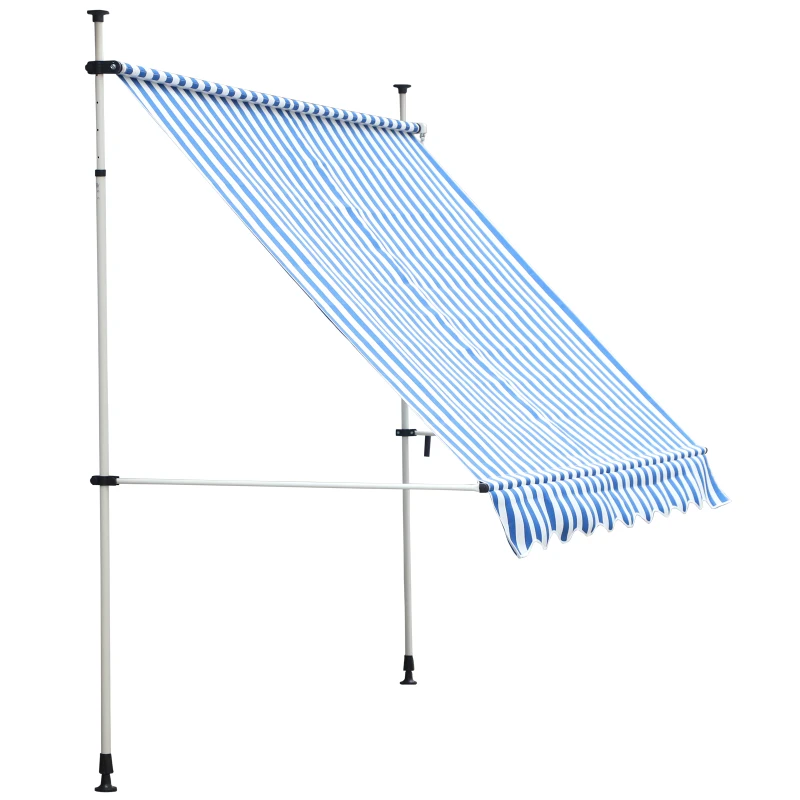 Outsunny Toldo Manual Retráctil para Exterior 197x250x200/300cm Toldo Enrollable con Altura Ajustable y Manivela Color Azul y Blanco