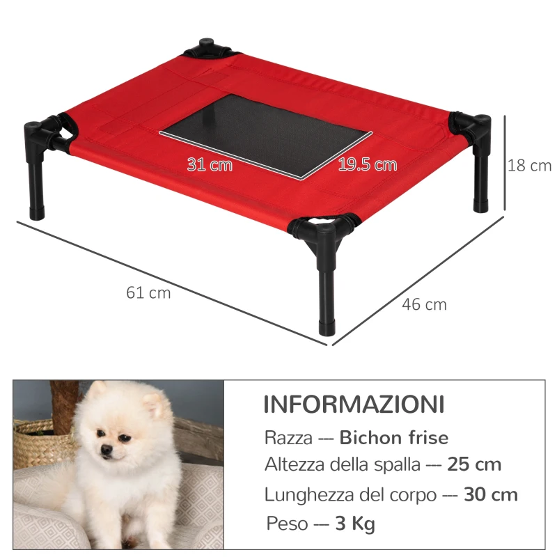 PawHut Cuccia Estiva Brandina per Cani fino a 11.3kg da Esterno e Interno, 61x46x18 cm, Rosso