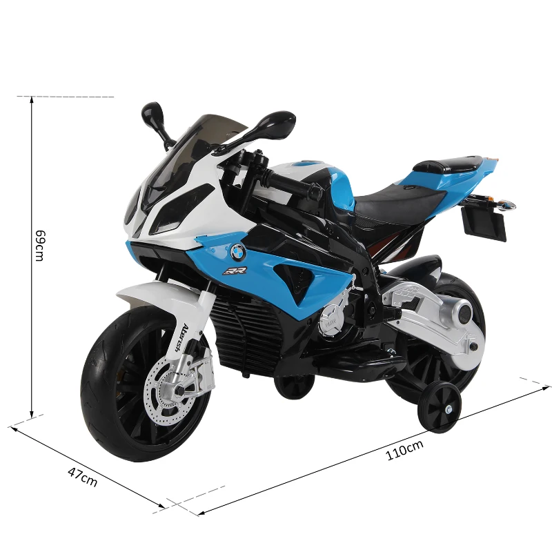 BMW BMW S1000 RR moto électrique pour enfants 2 moteurs 6 V 2,5-5 Km/h phare klaxon béquille roulettes amovibles bleu