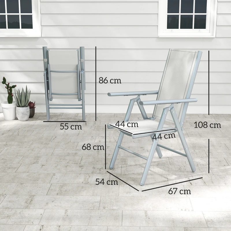 Outsunny Set of Two Aluminium Folding Chairs  - Light Grey