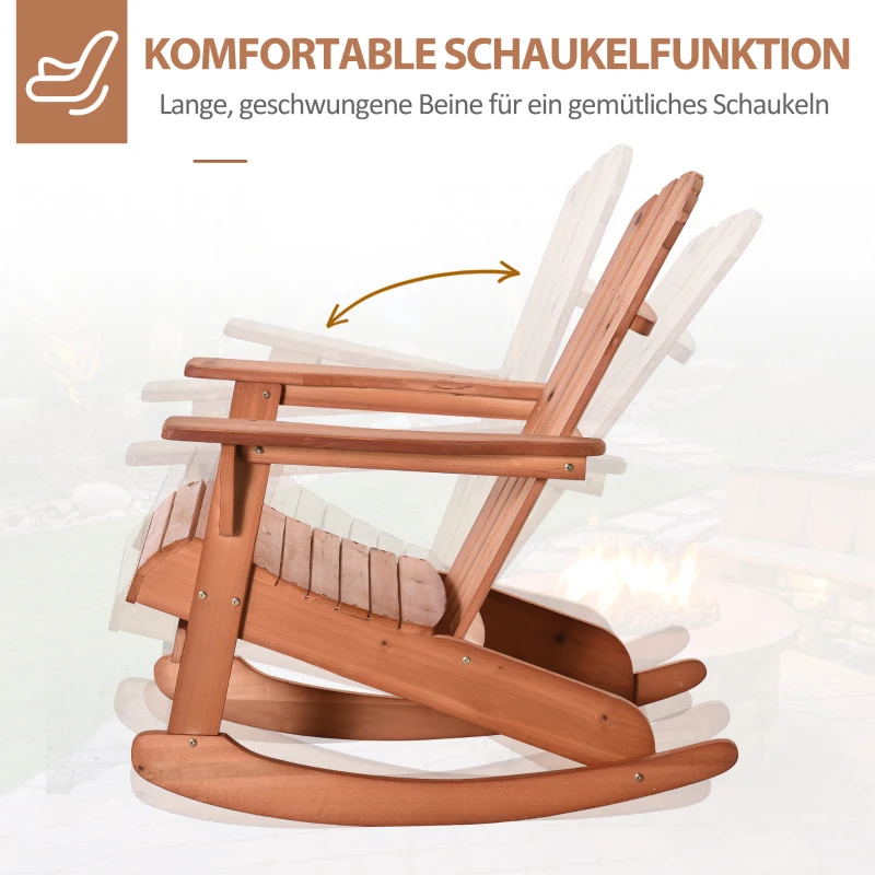 Outsunny Adirondack Gartenstuhl Schaukelstuhl Schaukelsessel Gartensessel Gartenmöbel Balkonstuhl Natur 77 x 94 x 97 cm