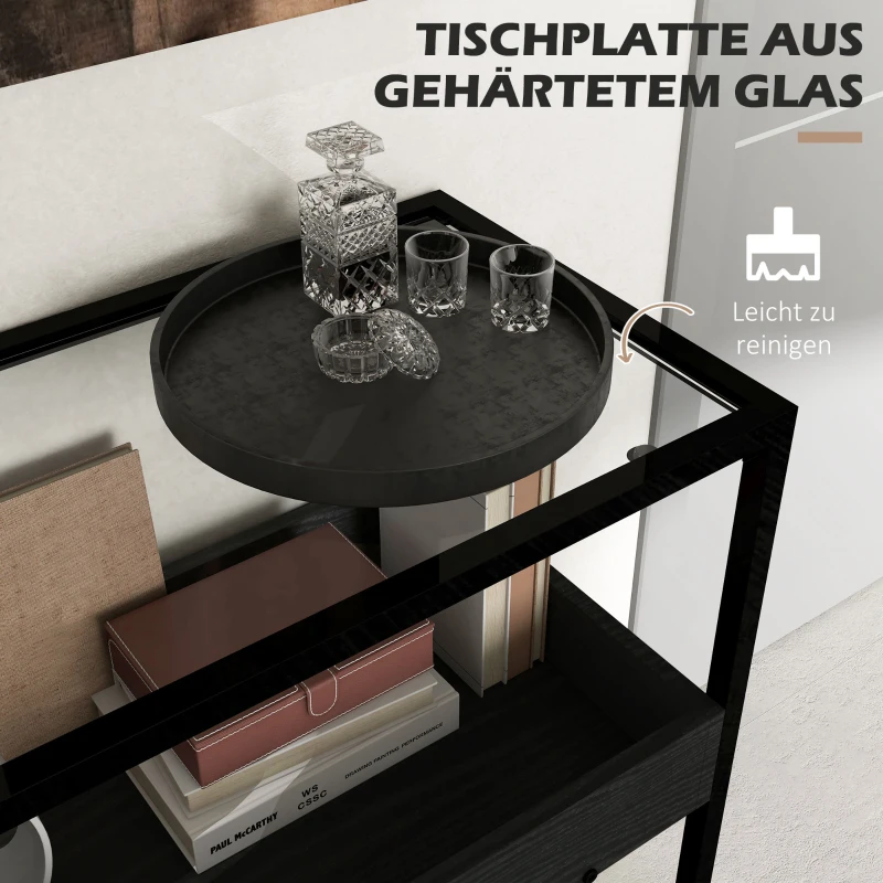 HOMCOM Konsolentisch mit 2 Regalen, Flurtisch, Flurkonsole, Schwarz