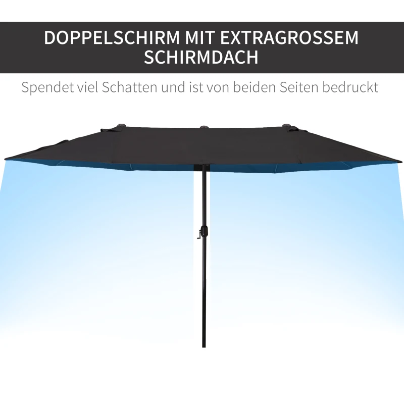 Outsunny Doppelsonnenschirm 455 x 270 cm Gartenschirm mit Handkurbel oval stabil Metallstange Marktschirm Doppelsonnenschirm Terrassenschirm Sonnenschutz für Strand Balkon Terrasse Garten Schwarz