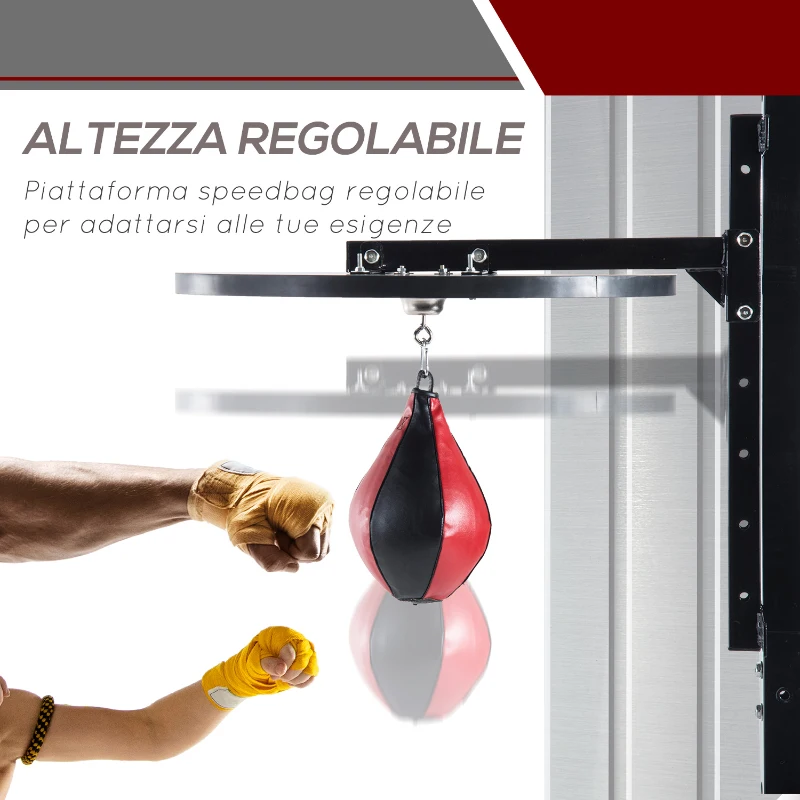 HOMCOM Piattaforma Boxe con Speedball Φ21 cm, Punching Ball per Allenamento Pugilato Arti Marziali, in Legno e Acciaio