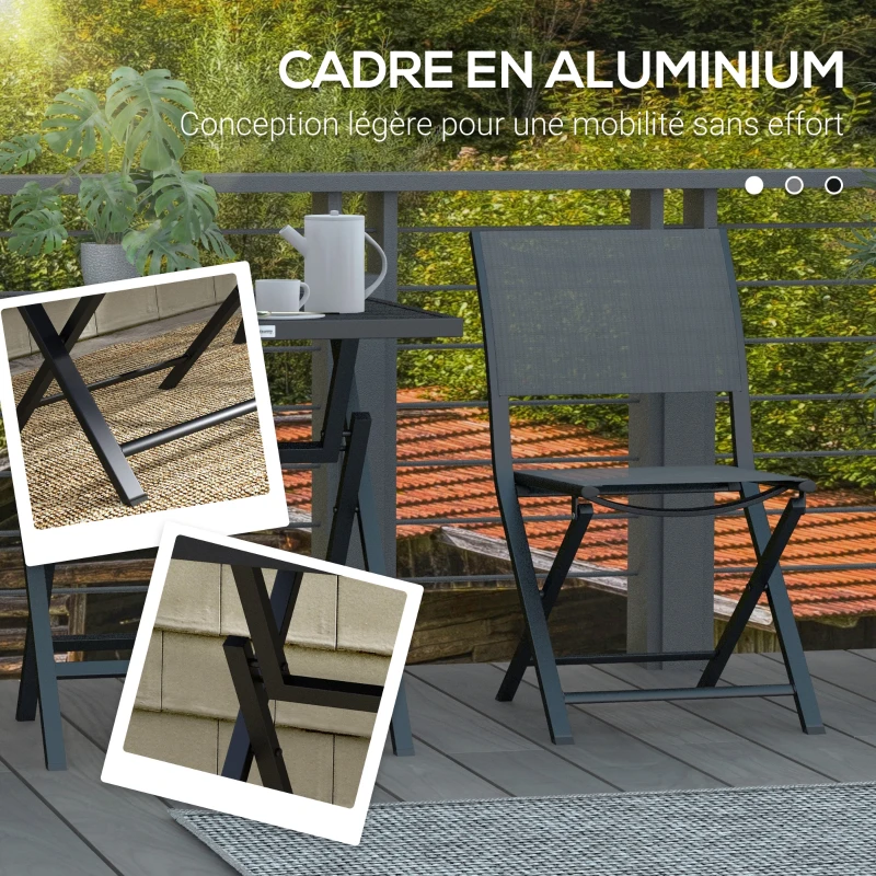 Outsunny Ensemble salon de jardin 2 personnes 2 chaises et 1 table pliantes pour l'Extérieur cadre en Aluminium, Gris anthracite