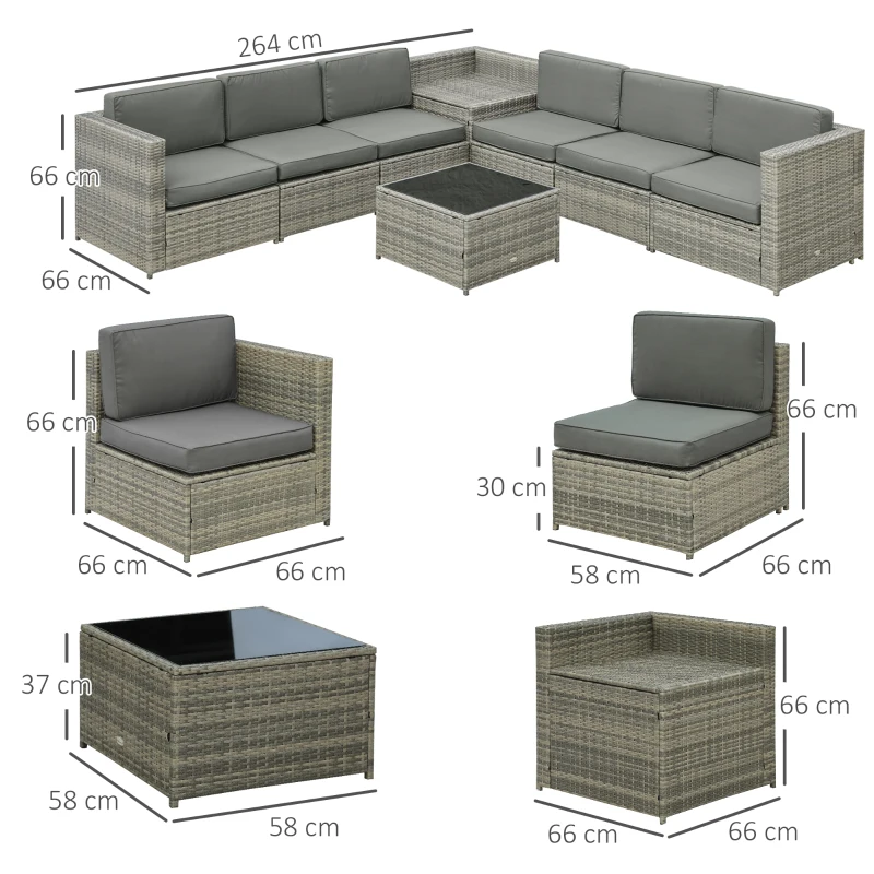Outsunny Gartenmöbel-Set aus PE-Rattan 5tlg. abnehmbare Polster, inkl. Stauraum, Grau