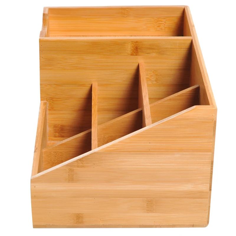 HOMCOM Organizador de Escritorio de Bambú Organizador de Mesa con 2 Cajones 6 Compartimentos y Estante para Oficina Hogar 33x20,5x15,5 cm Natural