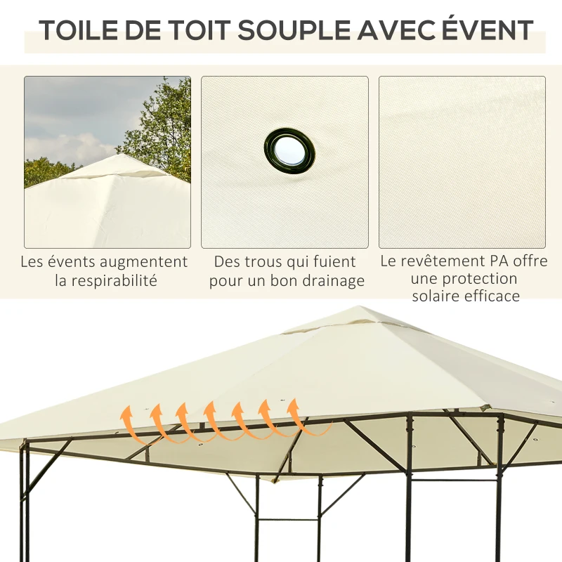 Outsunny Tonnelle Barnum pavillon de Jardin dim. 3L x 3l x 2,6H m métal époxy Toile Polyester Haute densité crème