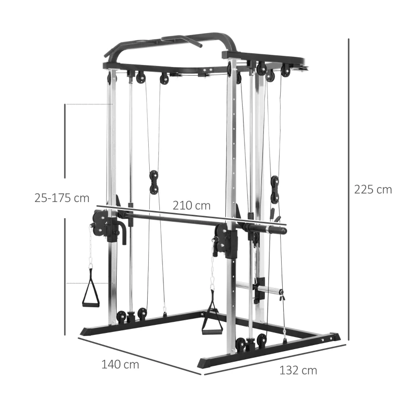 SPORTNOW Máquina Multifunción de Musculación con Soporte para Sentadillas y Barra para Pesas para Entrenamiento Fitness Negro