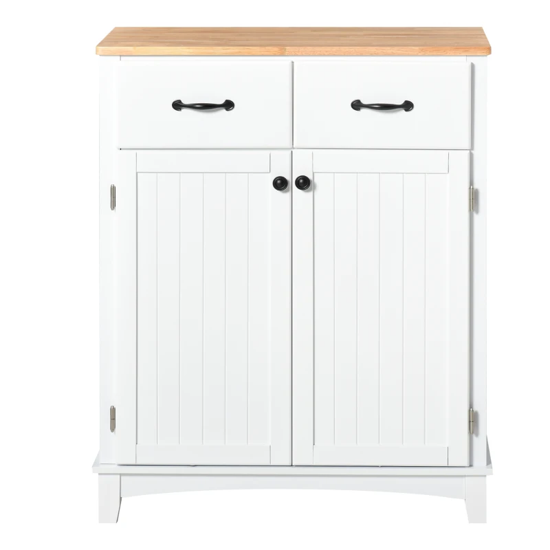 HOMCOM Küchenschrank Sideboard mit 2 Schubladen, Kommode verstellbaren Ablagen, Aufbewahrungsschrank, Holz, Weiß, 74 x 40 x 91,5cm