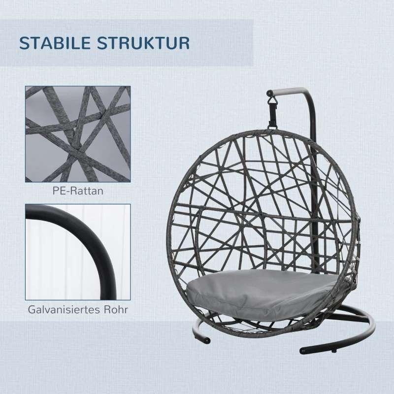 PawHut Rattan Hundehütte mit Kissen Hundehaus Haustierbett Katzenhaus Katzenkorb Katzenhöhle Hängesessel Hängematte für Hunde Katzen Outdoor Grau+Schwarz 60 x 53 x 76 cm